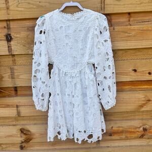INA NWT White Eyelet Cutout Bridal Dress, Long Sleeve, Size Small